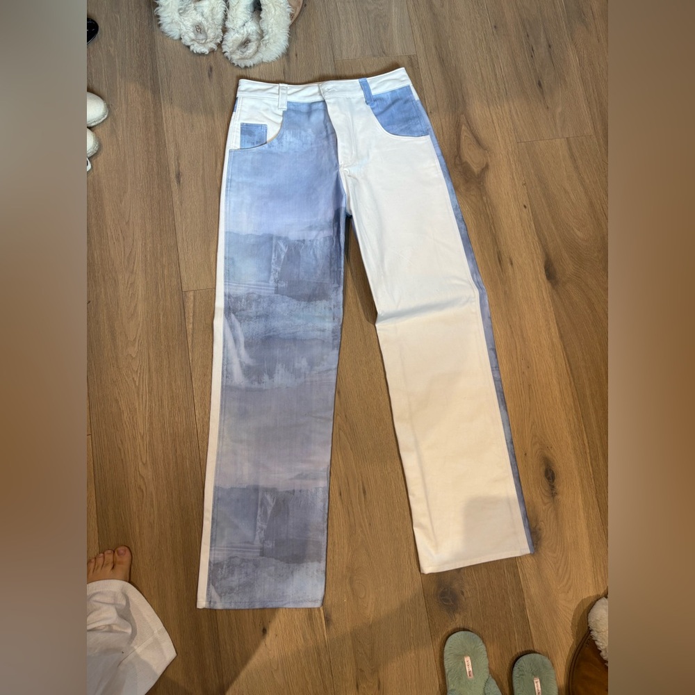 Women's Straight Leg Pants - Blue and White